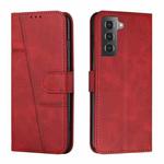 For Samsung Galaxy S22 5G Stitching Calf Texture Buckle Leather Phone Case(Red)