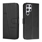 For Samsung Galaxy S22 Ultra 5G Stitching Calf Texture Buckle Leather Phone Case(Black)