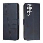 For Samsung Galaxy S22 Ultra 5G Stitching Calf Texture Buckle Leather Phone Case(Blue)