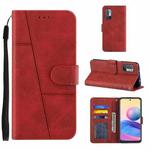 For Xiaomi Redmi Note 10 5G/Note 10T/Poco M3 Pro 5G Stitching Calf Texture Buckle Leather Phone Case(Red)