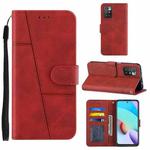 For Xiaomi Redmi 10 Stitching Calf Texture Buckle Leather Phone Case(Red)