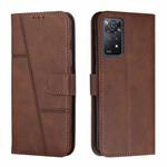 For Xiaomi Redmi Note 11 Pro Foreign Version Stitching Calf Texture Buckle Leather Phone Case(Brown)