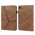For iPad Pro 12.9 2022 / 2021 / 2020 / 2018 Solid Color Embossed Striped Leather Case(Brown)