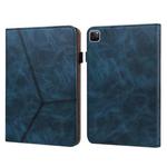 For iPad Pro 12.9 2022 / 2021 / 2020 / 2018 Solid Color Embossed Striped Leather Case(Blue)