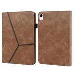 For iPad mini 6 Solid Color Embossed Striped Leather Case(Brown)