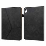 For iPad mini 6 Solid Color Embossed Striped Leather Case(Black)