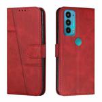 For Motorola Edge 20 Stitching Calf Texture Buckle Leather Phone Case(Red)