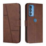 For Motorola Edge 20 Pro Stitching Calf Texture Buckle Leather Phone Case(Brown)
