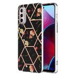 For Motorola Moto G Stylus (2022) Splicing Marble Flower Pattern TPU Phone Case(Black Flower)