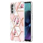 For Motorola Moto G51 5G Splicing Marble Flower Pattern TPU Phone Case(Pink Flower)