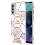 For Motorola Moto G51 5G Splicing Marble Flower Pattern TPU Phone Case(Crown)