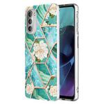 For Motorola Moto G51 5G Splicing Marble Flower Pattern TPU Phone Case(Blue Flower)