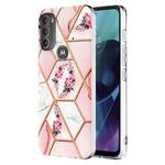 For Motorola Moto G71 5G Splicing Marble Flower Pattern TPU Phone Case(Pink Flower)