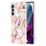 For Motorola Moto G200 5G Splicing Marble Flower Pattern TPU Phone Case(Pink Flower)