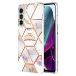 For Motorola Moto G200 5G Splicing Marble Flower Pattern TPU Phone Case(Crown)