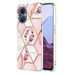 For OnePlus Nord N20 5G Splicing Marble Flower Pattern TPU Phone Case(Pink Flower)