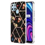 For OPPO Realme C21Y Splicing Marble Flower Pattern TPU Phone Case(Black Flower)