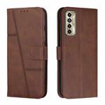 For Tecno Camon 17P Stitching Calf Texture Buckle Leather Phone Case(Brown)