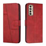 For Tecno Camon 17P Stitching Calf Texture Buckle Leather Phone Case(Red)