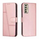 For Tecno Camon 17P Stitching Calf Texture Buckle Leather Phone Case(Pink)