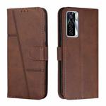 For Tecno Camon 17 Pro Stitching Calf Texture Buckle Leather Phone Case(Brown)