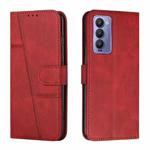 For Tecno Camon 18 / 18P Stitching Calf Texture Buckle Leather Phone Case(Red)
