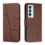 For Tecno Camon 18 Premier Stitching Calf Texture Buckle Leather Phone Case(Brown)