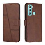 For Tecno Pop 5 LTE Stitching Calf Texture Buckle Leather Phone Case(Brown)