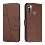 For Tecno Spark 7 / 7T Stitching Calf Texture Buckle Leather Phone Case(Brown)