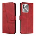 For Tecno Spark 8 Stitching Calf Texture Buckle Leather Phone Case(Red)