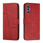 For Tecno Spark 8P Stitching Calf Texture Buckle Leather Phone Case(Red)