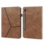 For Samsung Galaxy Tab S7 T870/T875/T876B Solid Color Embossed Striped Leather Tablet Case(Brown)