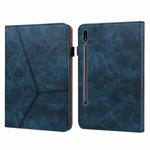 For Samsung Galaxy Tab S7 T870/T875/T876B Solid Color Embossed Striped Leather Tablet Case(Blue)