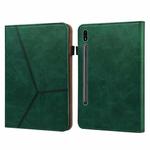 For Samsung Galaxy Tab S7 T870/T875/T876B Solid Color Embossed Striped Leather Tablet Case(Green)