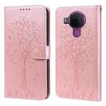 For Nokia 3.4 / 5.4 Tree & Deer Pattern Pressed Flip Leather Phone Case(Pink)