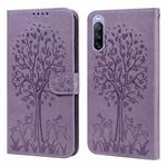 For Sony Xperia 10 III Tree & Deer Pattern Pressed Flip Leather Phone Case(Purple)