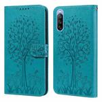 For Sony Xperia 10 III Tree & Deer Pattern Pressed Flip Leather Phone Case(Blue)