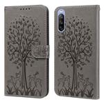 For Sony Xperia 10 III Tree & Deer Pattern Pressed Flip Leather Phone Case(Grey)