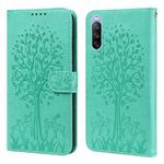 For Sony Xperia 10 III Tree & Deer Pattern Pressed Flip Leather Phone Case(Green)
