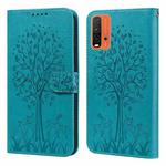 For Xiaomi Redmi 9T / 9 Power Tree & Deer Pattern Pressed Flip Leather Phone Case(Blue)