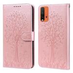 For Xiaomi Redmi 9T / 9 Power Tree & Deer Pattern Pressed Flip Leather Phone Case(Pink)