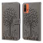 For Xiaomi Redmi 9T / 9 Power Tree & Deer Pattern Pressed Flip Leather Phone Case(Grey)