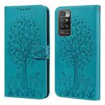 For Xiaomi Redmi 10 Tree & Deer Pattern Pressed Flip Leather Phone Case(Blue)