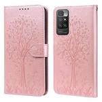 For Xiaomi Redmi 10 Tree & Deer Pattern Pressed Flip Leather Phone Case(Pink)