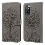 For Xiaomi Redmi 10 Tree & Deer Pattern Pressed Flip Leather Phone Case(Grey)