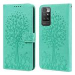 For Xiaomi Redmi 10 Tree & Deer Pattern Pressed Flip Leather Phone Case(Green)