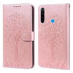 For Xiaomi Redmi Note 8 2021 / Note 8 Tree & Deer Pattern Pressed Flip Leather Phone Case(Pink)