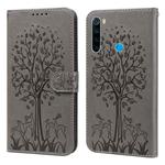 For Xiaomi Redmi Note 8 2021 / Note 8 Tree & Deer Pattern Pressed Flip Leather Phone Case(Grey)