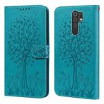 For Xiaomi Redmi 9 / Redmi 10X Tree & Deer Pattern Pressed Flip Leather Phone Case(Blue)