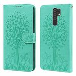 For Xiaomi Redmi 9 / Redmi 10X Tree & Deer Pattern Pressed Flip Leather Phone Case(Green)